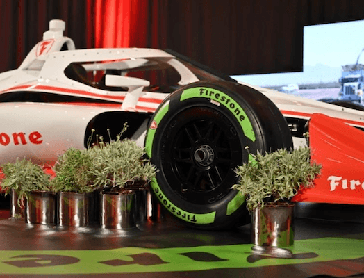 La plante de guayule avec un pneu Firestone Firehawk Indy.png